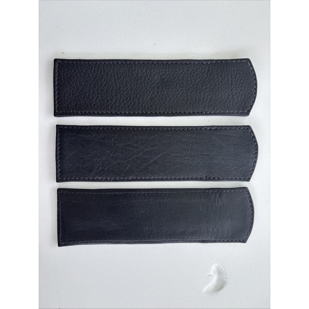 3 Vintage Black Leather Single Pen Holder Fountain Pen Pencil Case Sleeves 6x1.5